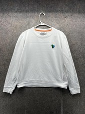 Tory Sport Sweatshirt Womens XL White Terry Crewneck Heart Logo Pullover Top