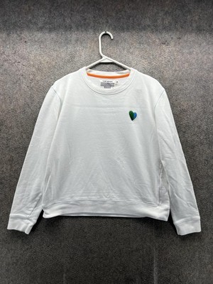 Tory Sport Sweatshirt Womens XL White Terry Crewneck Heart Logo Pullover Top
