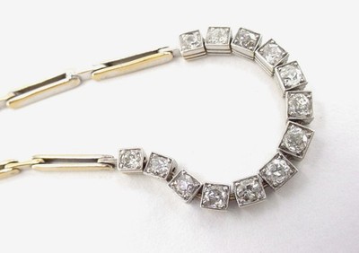Edwardian 1.02 Ct Mine Cut Diamond Platinum Gold Line Bracelet--Milgrain Edging