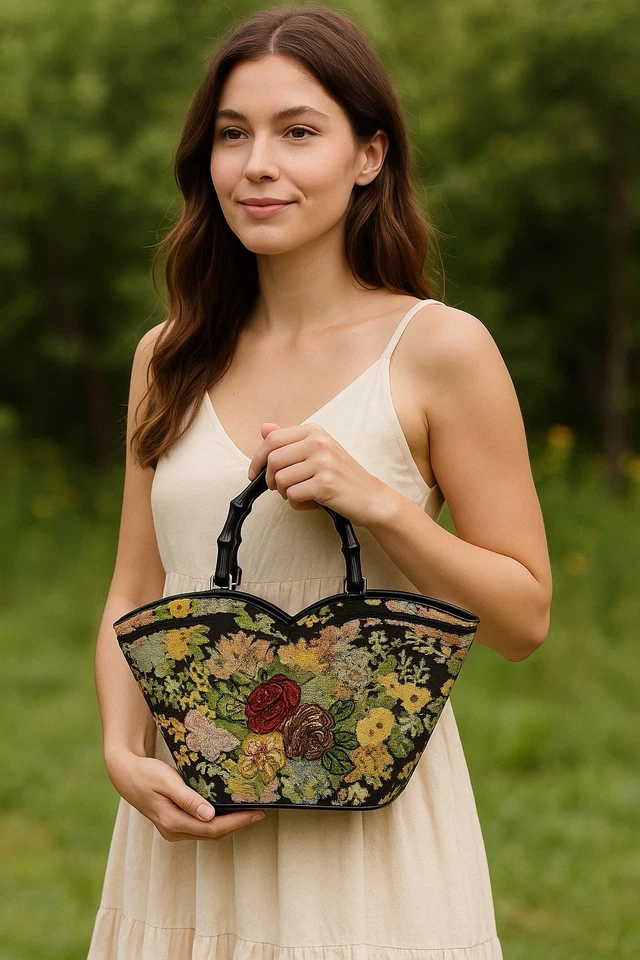 Винтажный Prezzo цветочный гобелен вышитый блестками бисером Дамская сумка богемное - Изображение 2 из 4