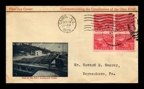 US COVER OHIO RIVER CANALIZATION FIRST DAY ISSUE SCOTT 681 BLOCK OF 4