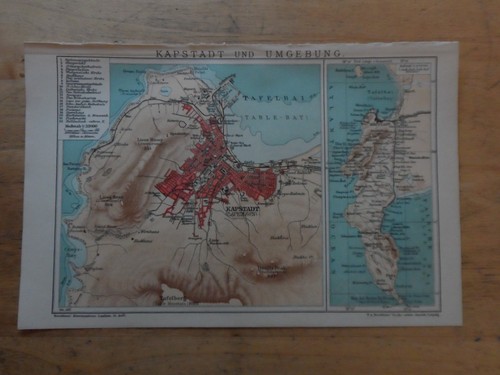 Genuine(1908) Lithograph City Map Cape Town and Surroundings (B1K)