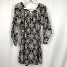 Jody California Sz S Bohemian Geometric Print Bell Sleeves Dress 100% Rayon USA