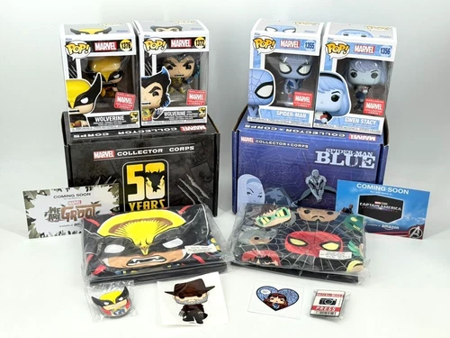 Lot 2 Funko Marvel Collector Corps Wolverine 50 Years and Spider-Man Blue Boxes