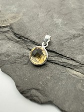 Citrin Anhänger 925 Silber rund facettiert Gelb Edelstein Schmuck