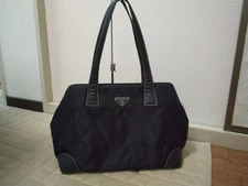 Prada black nylon shoulder bag, medium size, women's, Italy, authentic.
