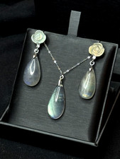 Lot Necklace Earrings Studs Natural Gray Moonstone Labradorite 925 Silver 