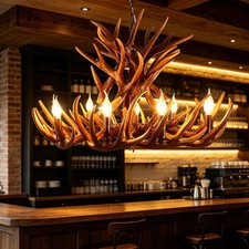 Rustic Candle Chandelier Lamp Antler Pendant Light Resin Ceiling Light Fixture