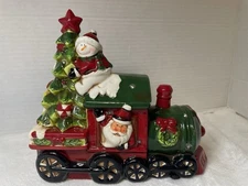 Transpac Decorative Ceramic Oscillating Light Up Christmas Train Snowman & Santa