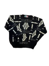 Vintage Made in Italy Black and Cream Geometric Pattern Crewneck Sweater