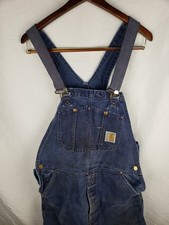 Vintage Carhartt Duck Bib Overalls Mens Blue Quilt Lined USA 100 Years 80s