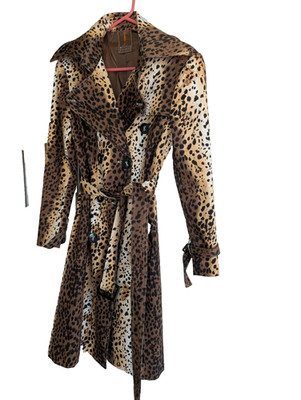 Mystic Pointe Trench / Rain Coat Womens  Button Front leopard Print Lined NWOT S