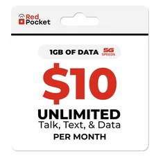 RedPocket Mobile 1GB High-Speed Data Free SIM Card AT&T Compatible Unlimited Tal