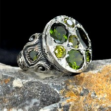 Silver Handmade Emerald Gemstone Ring, Multi Emerald Gemstone Ring