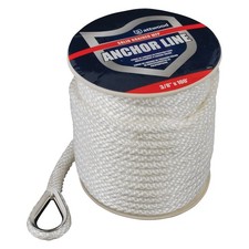 Attwood 3/8" D x 100' L White Polypropylene Solid Braid Anchor Line w Thimble