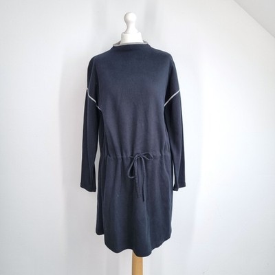 Jaeger Dress Mini Casual Long Sleeves Navy Drawstring Drop Waist Cotton Large