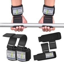 Weight Lifting Hooks PAIR - Padded Wrist Wraps - Hand Grips Deadlift Black