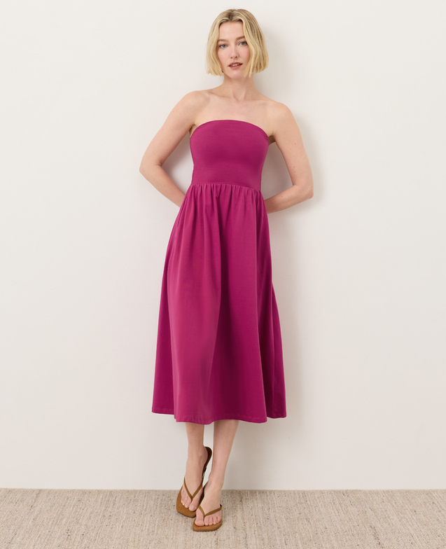 PACT Organic Fit & Flare Strapless Dress - Cactus Flower Pink