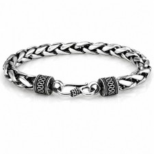 Herren Armband Silberfarben Metallkette Punk Hakenarmband