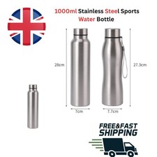 1000ml Stainless Steel Sports Water Bottle Metal Flask Gym Camping Drinkware