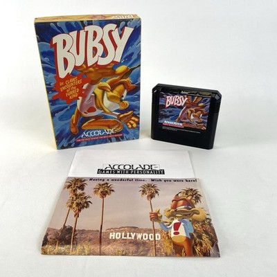  Bubsy (Sega Genesis, 1993) Game In Cardboard Box w Post Card TESTED! 