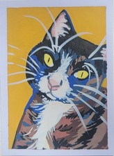 ACEO Original, Abstract Animal Tuxedo Cat, Mini Art Painting, Pet Animals