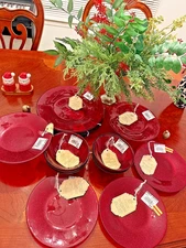 17pc AKCAM Red Sparkle Glass Turkish Dinnerware Set NEW