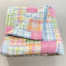 Pottery Barn Kids Pink Pastel Madras Plaid Patchwork Quilt Full/ Queen 60x80