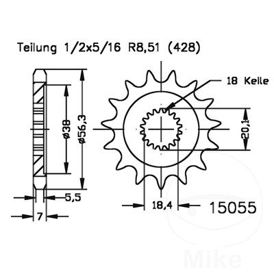 Kettenrad vorne 13 T 428 P Narrow Spline 18/20 mm passend für Generic Worx 125 2013