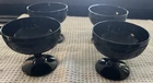 Set of 4 Vintage Hazel Atlas Cloverleaf Black Depression Glass Sherbets Dishes