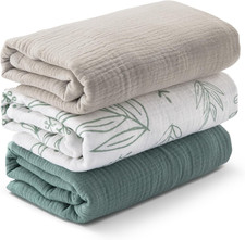 Muslin Swaddle Blankets for Newborn, 3 Pack Breathable Soft Receiving Blanket, L
