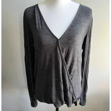 Splendid Womens Gray Knit Top Draped Wrap Shirt New V neck Size S