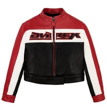 Women's Avirex Red & Black USA Cropped Icon Jacket Real Cowhide Leather Jacket