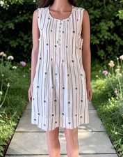 Tahari XL Linen Blend Palm Tree Stripe Dress Ivory Brown Tropical Resort