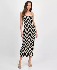 GUESS Vera Chevron Lace-Up Dress Black Striped Size M NWT $198 – Chic Statement