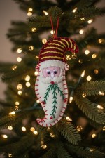 Primitive Christmas Handcrafted Felt 3.5  Santa Face Ornament