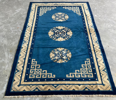Vintage Schöner Chinesischer Peking Handarbeit Mehrfarbig Wollteppich Carpet 216x126 cm