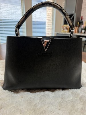 Louis Vuitton Black Pebbled Leather Top Handle Bag Snakeskin V