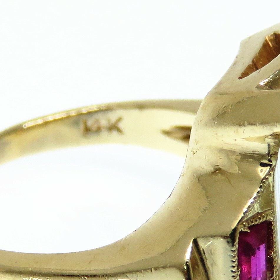 NYJEWEL 14k Yellow Gold 12ct Aquamarine Ruby Ring - image 3