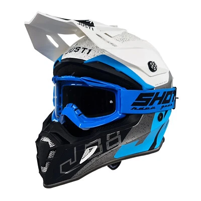 Adults Motocross Helmet Just1 J38 Husqvarna Blue & White Matt - Free Goggles