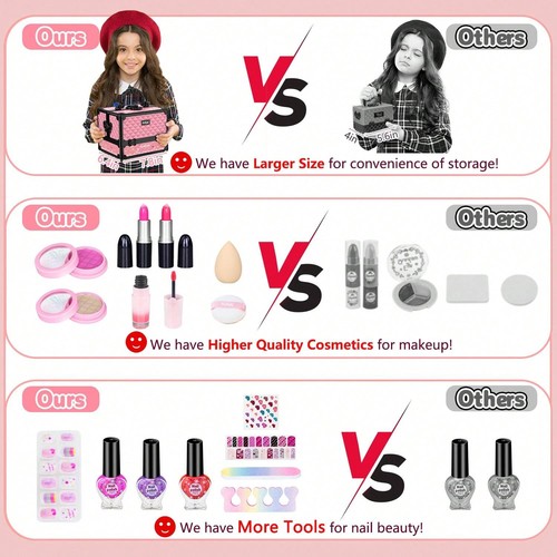 62 - Pcs Washable Makeup Set for 3 - 12 Yr Old Girls, Dress - Up, Birthday Gift - Picture 37 of 50