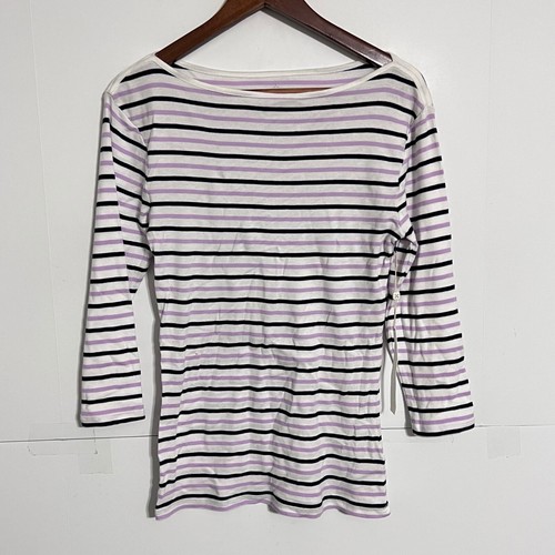 Caslon Nordstrom Womens Knit TShirt Top Size M White Striped 3/4