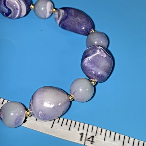 Marmorierte Periwinkle blau lila Marmorierung mit weißem Achat Stein Halskette Schiebeverschluss - Bild 6 von 7