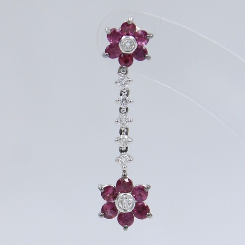 Elegant 2.13 TCW Natural Untreated Ruby & Diamond Floral Earring in 18K Gold - Picture 2 of 8