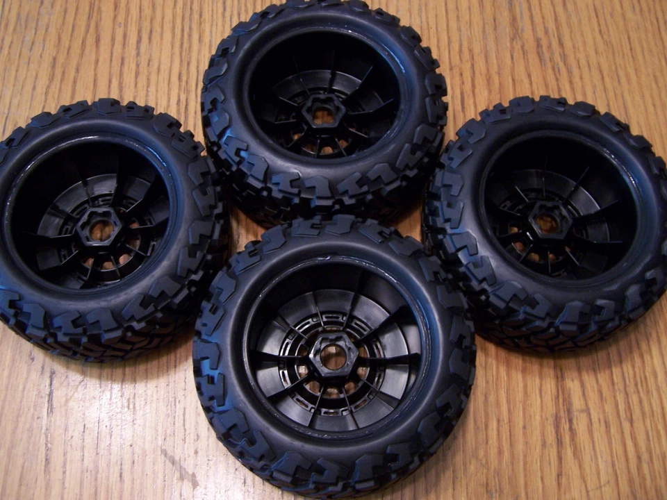 Fits Traxxas Maxx Slash 102076-4 Belted Tires & Black 17mm Splined Wheels 10272 - Image 2 of 4