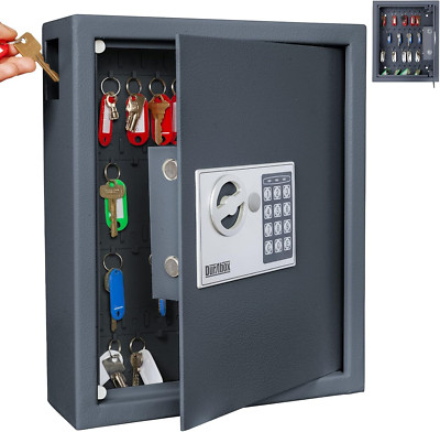 40-Key Digital Lock Box - Wall-Mountable Steel Safe with Drop Slot (Grey)