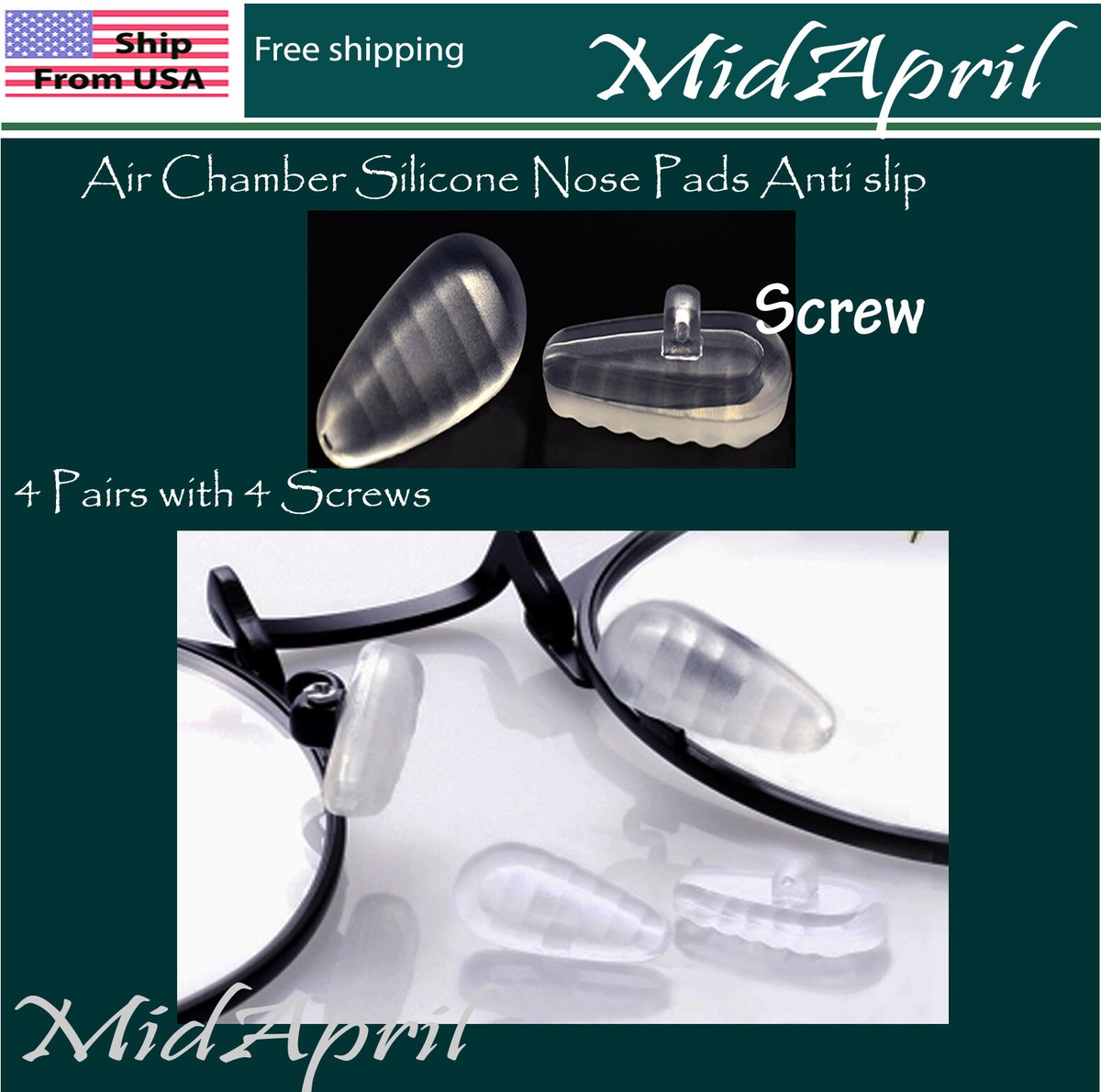 Galaxylense 4-Pack Soft Silicone Screw-in Nose Pads For Glasses - Anti-Slip Air Chamber