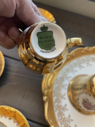Vintage German Bavaria Tea Pot Set of 17 Porcelain Gold Trim Ansbach Germany - Picture 12 of 21