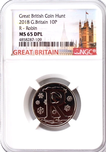 2018 10P R Robin NGC MS65 DPL BRITISH COIN HUNT A-Z Uncirculated Britain