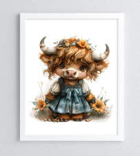 Cow Wall Art Print, Cow on a Blue Dress Art Print, Farmhouse Wall Art Decor